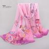 Floral Print Chic Women Scarf Bird Pattern Silky Colorful Wide Sunshade Chiffon Washable Travel Ladies Shawl Clothes Accessory Summer