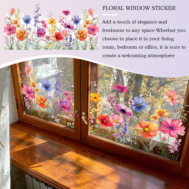 Floral Window Cling Colorful Floral Bouquet Static Double Sided Window Sticker Reusable Plant Window Decals Removable For Home