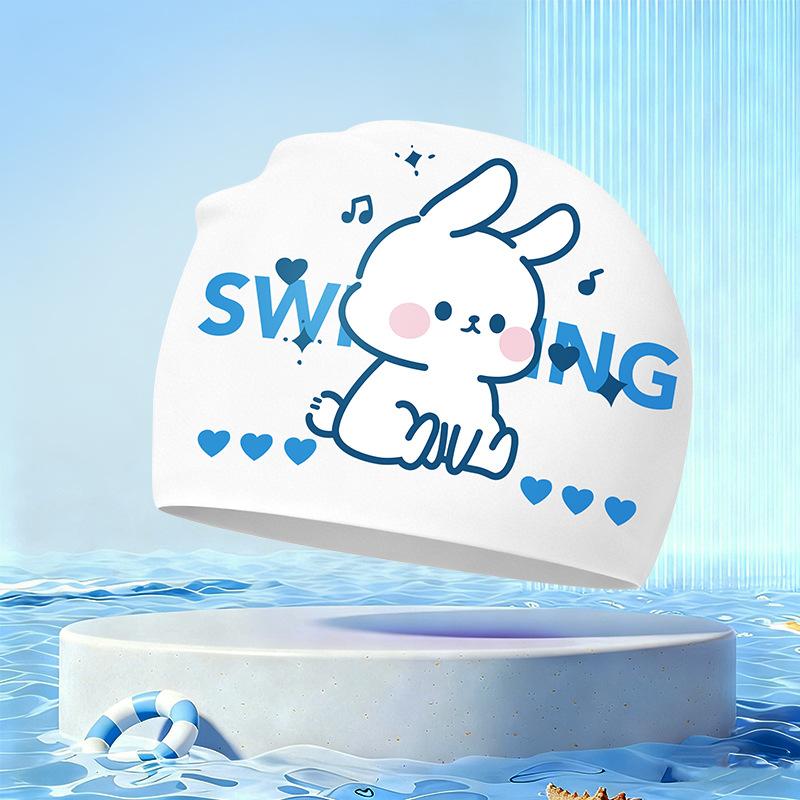 New Children's Cartoon Swimming Cap Cute Dolphin Waterproof Ear Protection Swimming Caps Kids Hot Spring Swimming Equipment