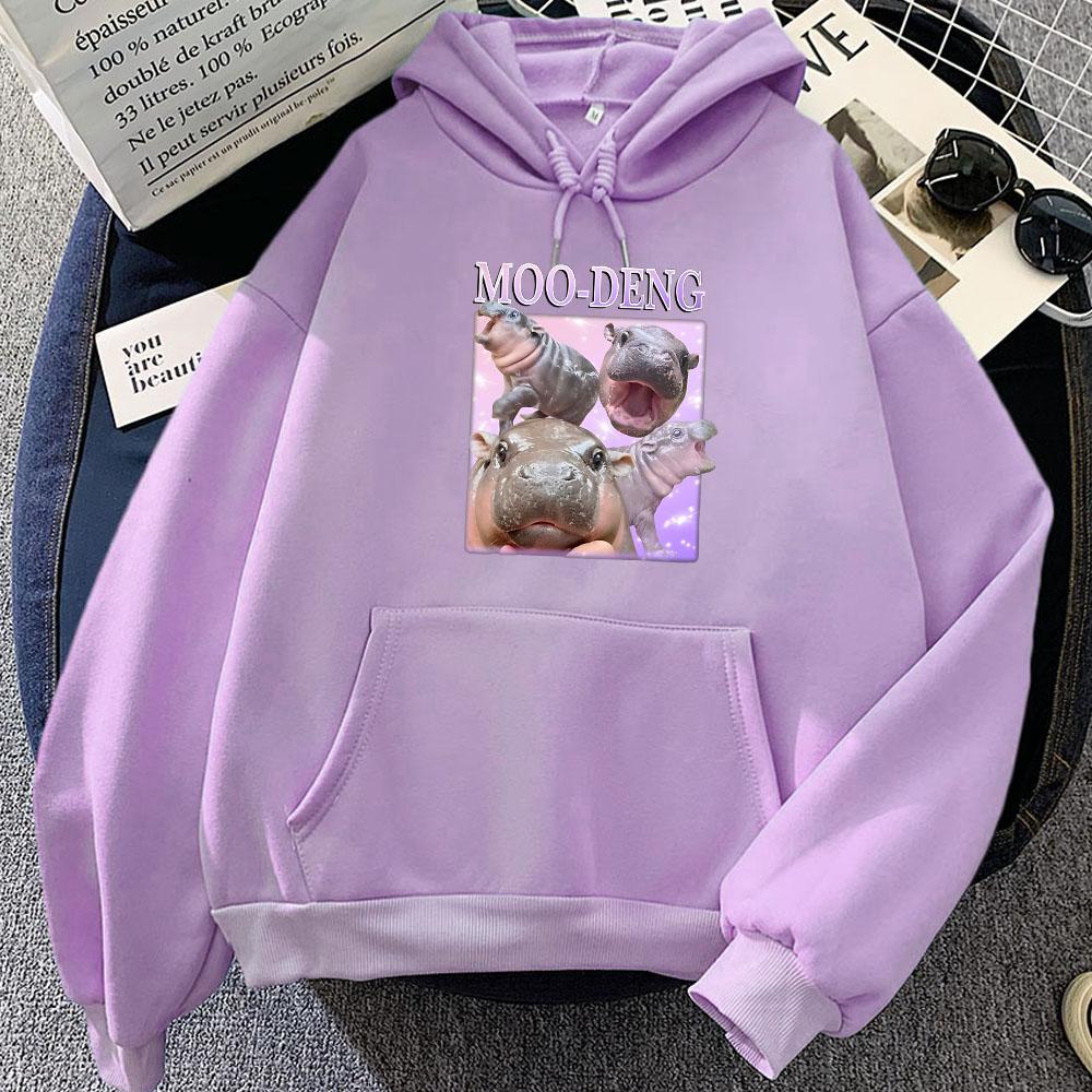 Kawaii Cartoon Moo Deng Hoodie Cute Hippo Graphic Sweatshirts Moletom Feminino Casual Women Men Winter Pullovers Print Sudaderas