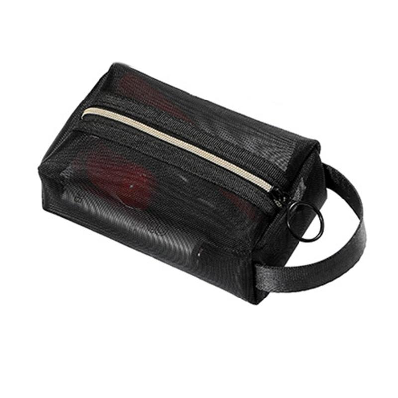 

Mesh Cosmetic Bag Makeup Bag Breathable Handbag Cosmetic Organizer Bag Large Capacity Toiletry Bag for Travel Portable S чорний