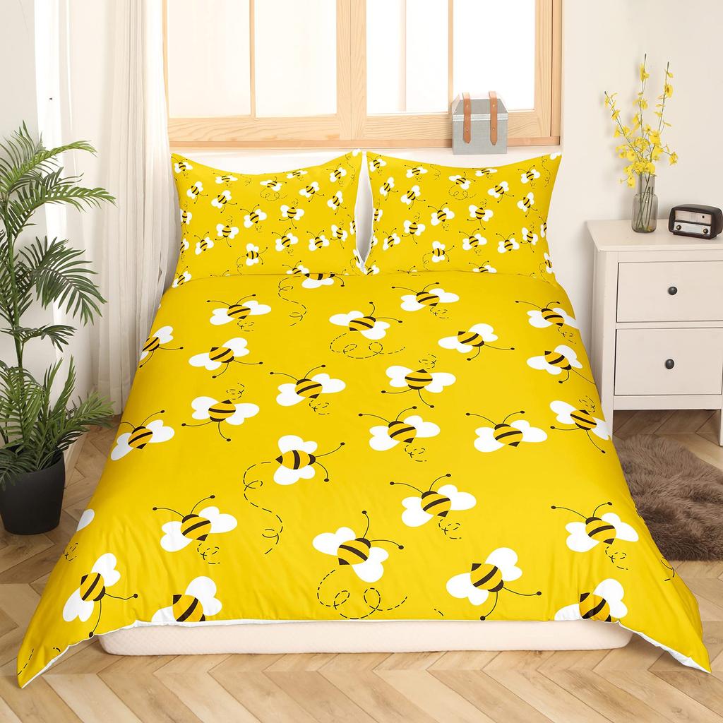 Bee Pattern Quilt Cover Three-Piece Bedding Set Bedroom Dormitory Bedding Decoration