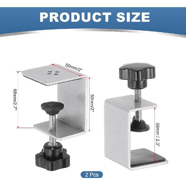 PATIKIL C Clamps, 2 Pcs Heavy Duty Metal Black Desk Clamp Adjustable Mounting Table Clamp with Protective Pad for Fixing Acrylic Glass Plastic Wood