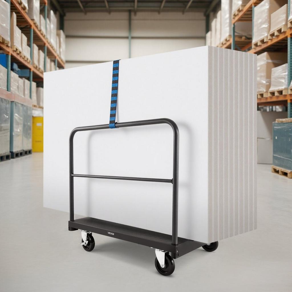 Drywall Cart Dolly, 816 Kg Load Capacity, 2-in-1 Steel Panel Truck Cart with 12.5 Mm Swivel Casters, 91.4 X 61 Cm Platform Truck with 4 Side Handrails