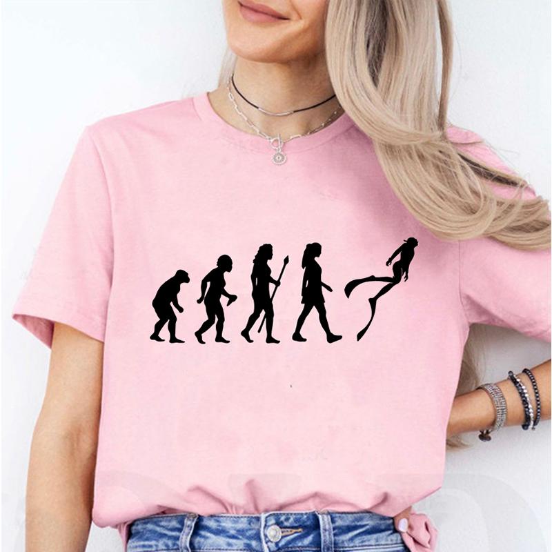 Funny Evolution of Diving Women T-Shirt Short Sleeve O-Neck Tees Fashion Scuba Diver Girl Tops Casual Summer Female Clothing