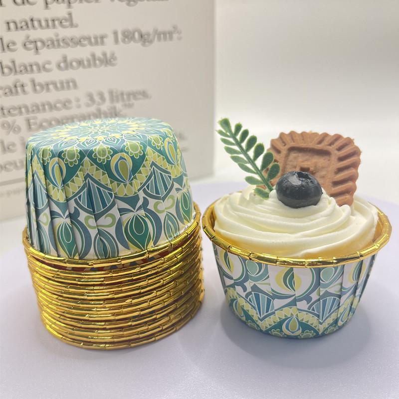 100pcs Bohemian Pattern Middle East Single Sided Gold Muffin Cups Rolled Mouth High Temperature Resistant Thickened Cake Cups