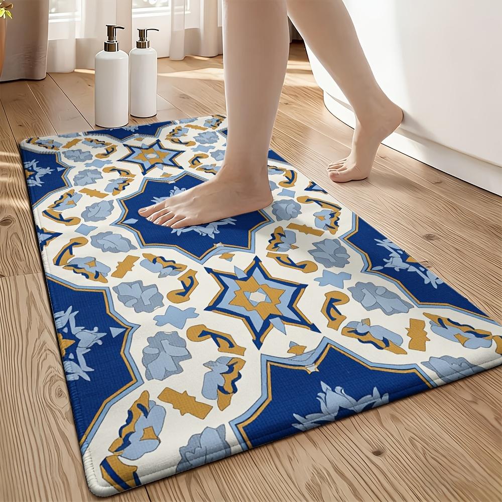 Elegant Blue Geometric Pattern Doormat for Home Decor Entrance Mat Stylish Welcome Floor Rug 40x60cm