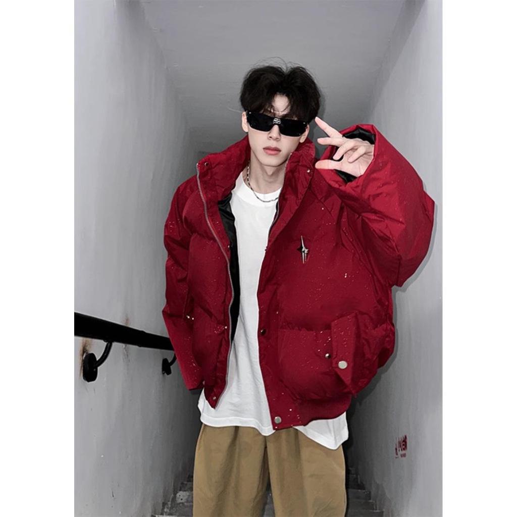 2024 Men's Full Sky Star Warm Cotton Jacket - Thickened, Loose Fit, American High Street Style Casual Winter Outerwear