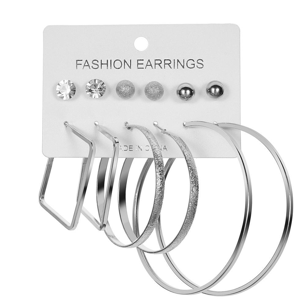 European & American Fashion: 6 Pairs of Statement C-Shaped Earrings Set