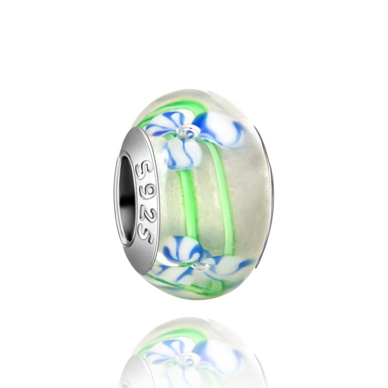  Charm Murano Vague Bleu Foncé Cuivré Coloré Compatible Bracelet Original Joli Charme Perles en Verre de Murano Fleur Rose Bijou