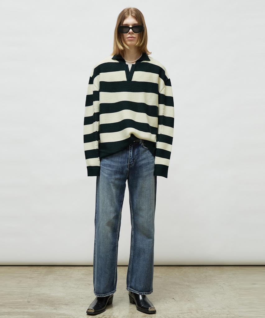 LMOOD Preppy Striped Pullover Knit Deep Green