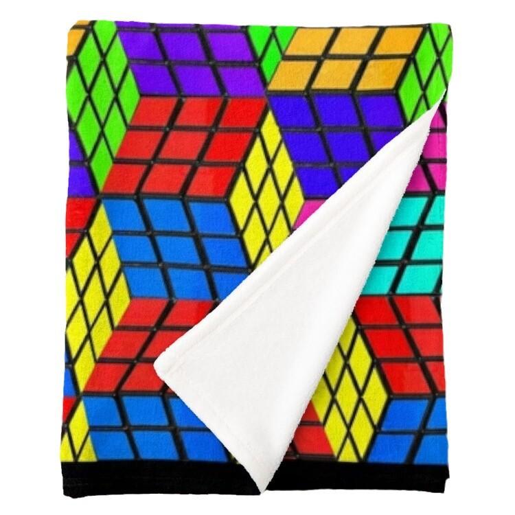 Color Rubik'S Cube Pattern Flannel Blanket Digital Printing Blanket Bedspread Leisure Sofa Blanket