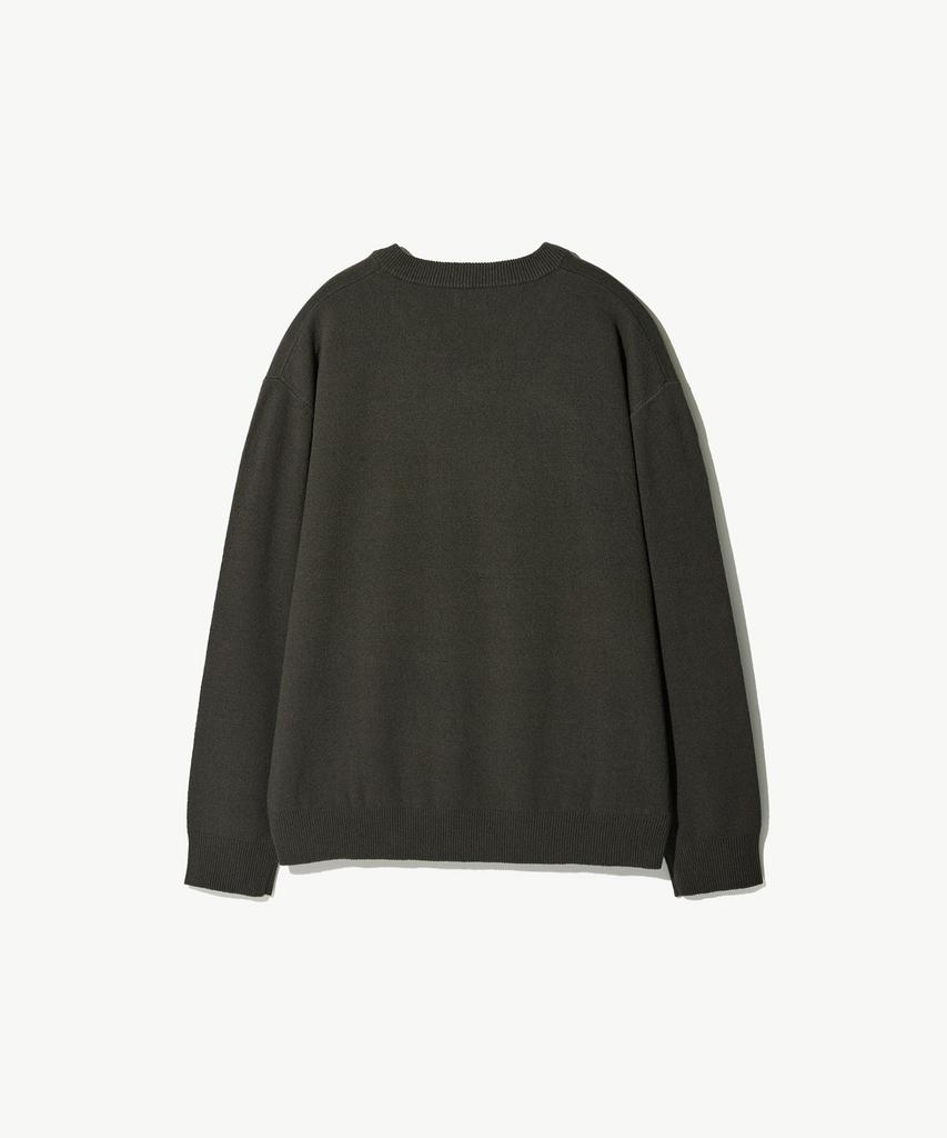 STCO V-Neck Boucle Solid Knit Khaki (Oversized)_Sktwa56Nsk