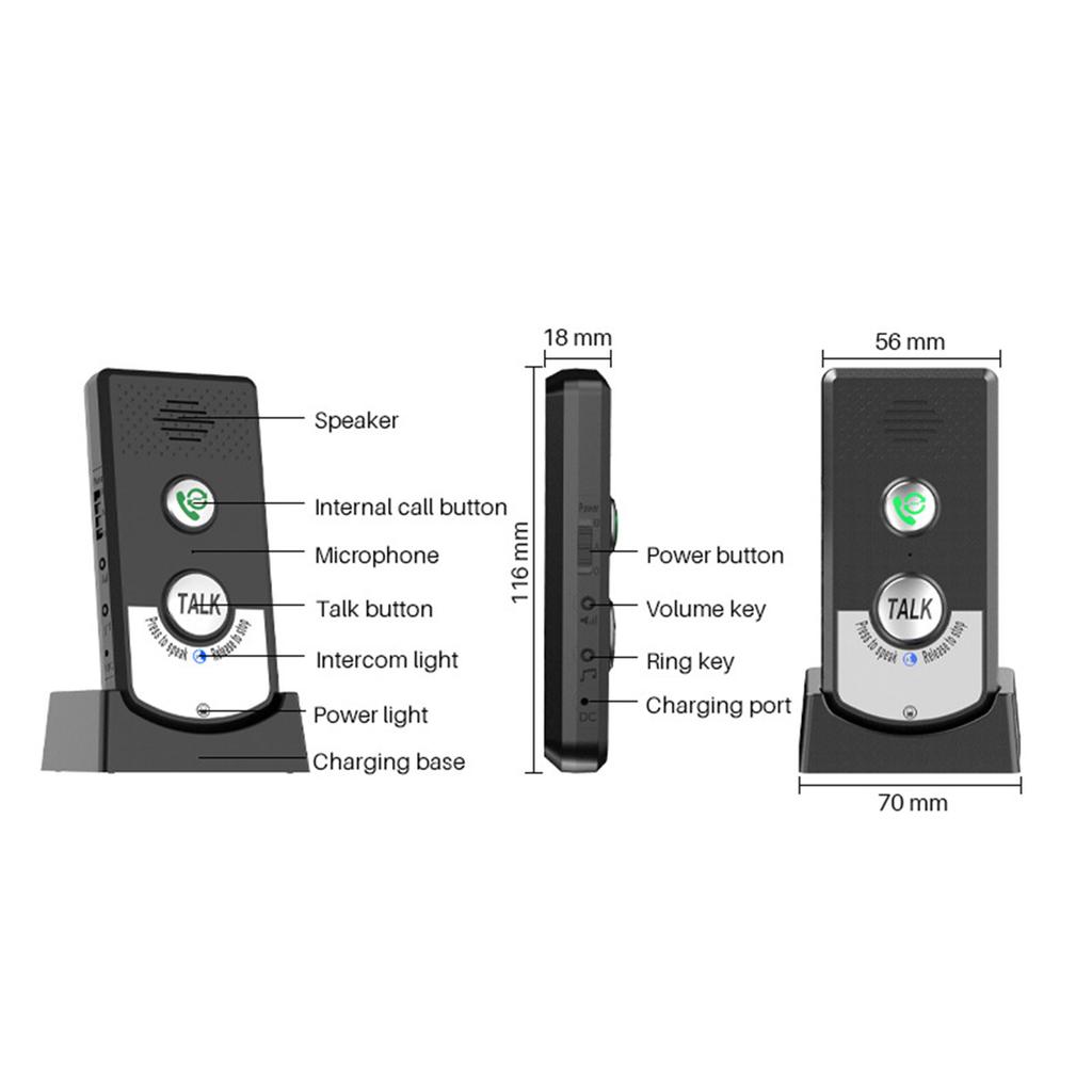 2 Way Voice Doorbell Portable Wireless Voice Intercom 2 Channels Good Endurance ABS Elderly Friendly for Hospital for Patient