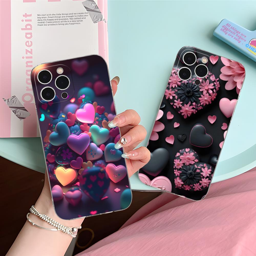 Y2K Glowing Hearts Mobile Phone Case for iPhone 17 16 15 14 13 12 11 X XR XS Air Pro Max Plus Mini Clear Colorful Cover Luxury