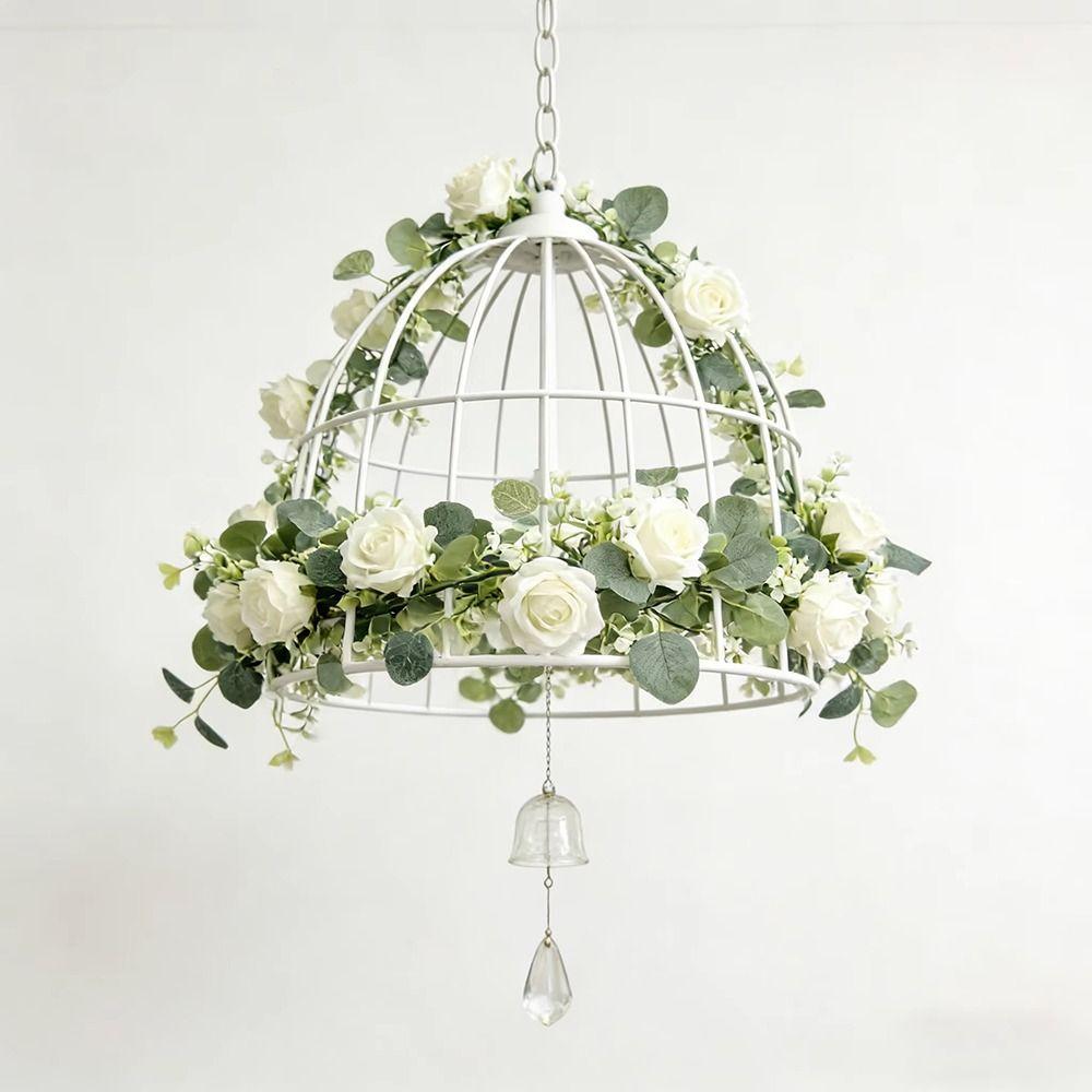 Garland Style Simulated Eucalyptus Rattan 6 White Roses Eucalyptus Garland Garden Decoration