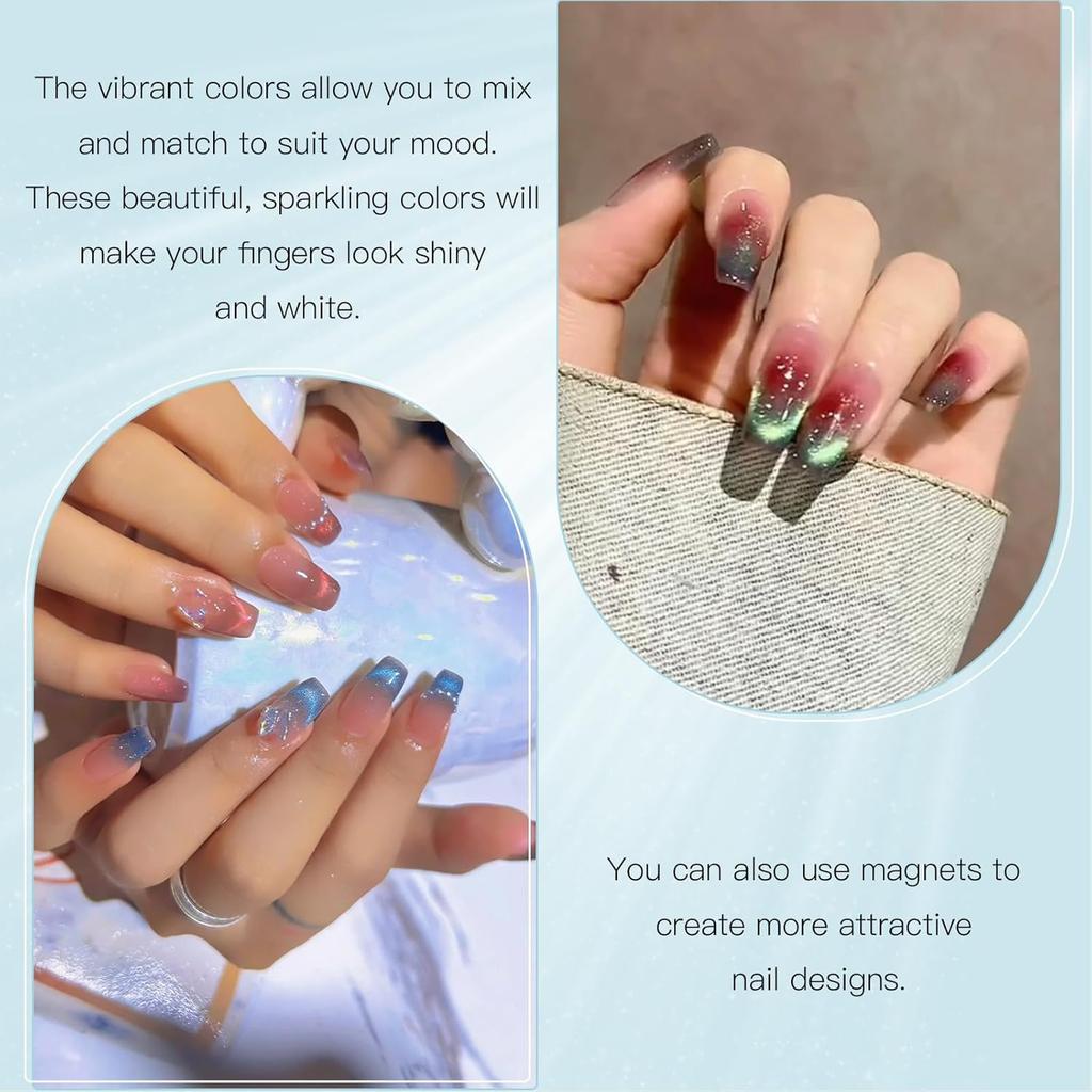Biutee Gel Nail 6 Colors Magnetic Nail Sparkling Gel Fine Diamond Cat Eye Dazzling Polish, Glitter, 8ml, UV/LED Compatible, Polish, Nails, Glitter,