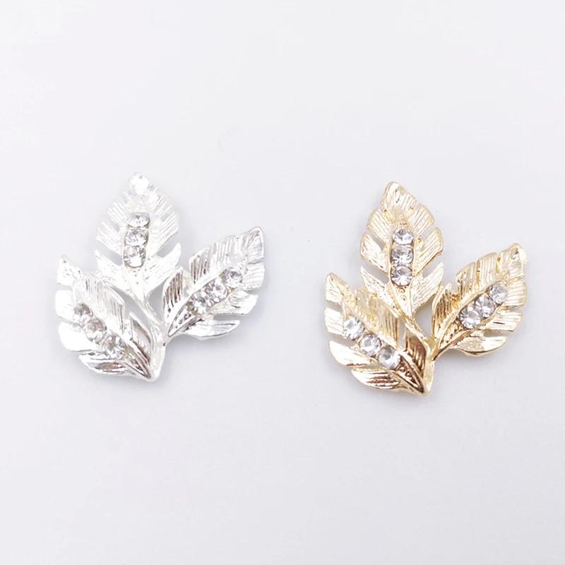 Engood 100Pcs Rhinestone Leaves Button Sewing Trim & Embellishments Craft Buckle for DIY Hair Bridal Headwear Decoration