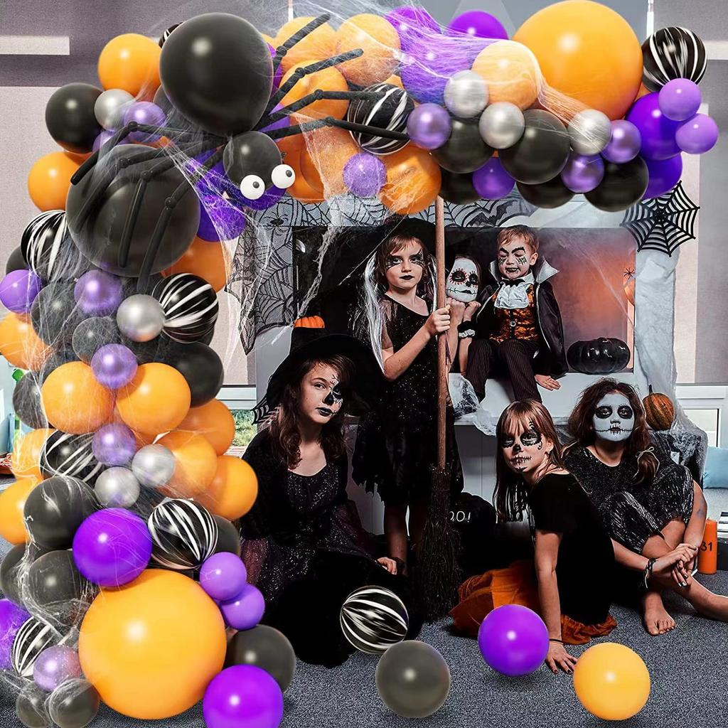 Halloween Party Balloon Chain Arch Set, Halloween Spider Ghost Dress Up Scene Balloon Set