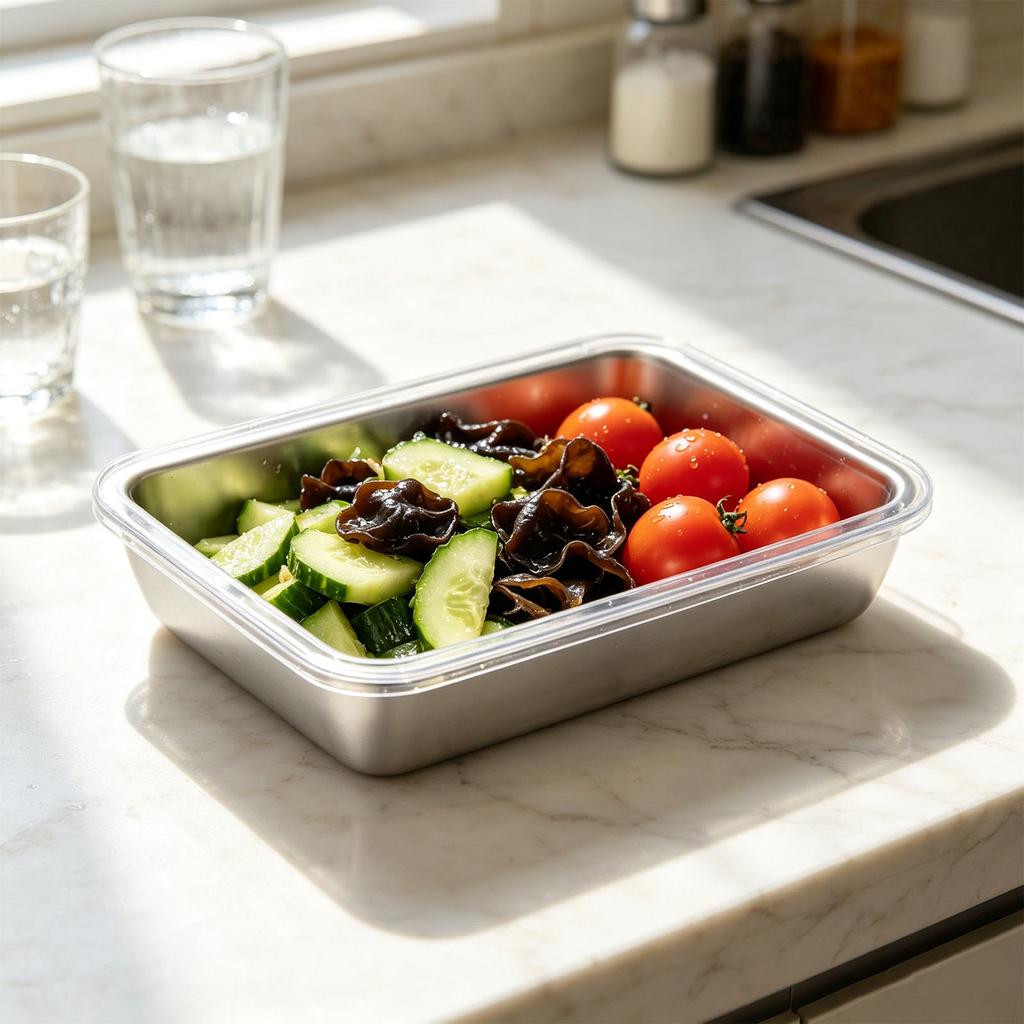 Stainless Square Food Storage Container with Airtight Lid for Kitchen and Meal Prep