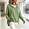Women's Loose Fit Hooded Pullover Top with Buttons Color Long Sleeve Casual Everyday Wear