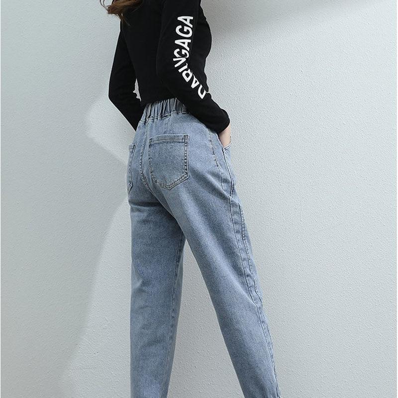 Jeans Damen Frühling Herbst Koreanische Version Hose mit hoher Taille Schlankmachend Gerades Bein Bündchen Haremshose