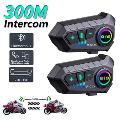 2 adet evrensel motosiklet interkom/kulaklık 2 Riders için kask interkom 300M 2000mAh Bluetooth 5.3 kulaklık interkom 2-in-1 mikrofon tüm kask için