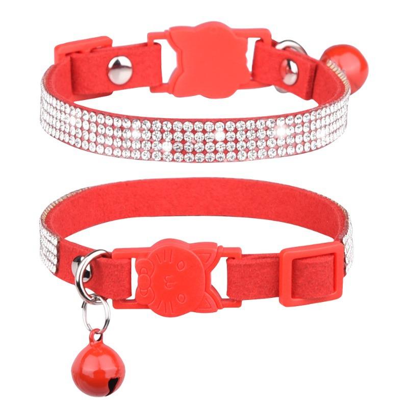 Pet Collar Shiny Rhinestone Color Anti-bridle Suede Soft and Comfortable Bell Style Cat Leash Collar