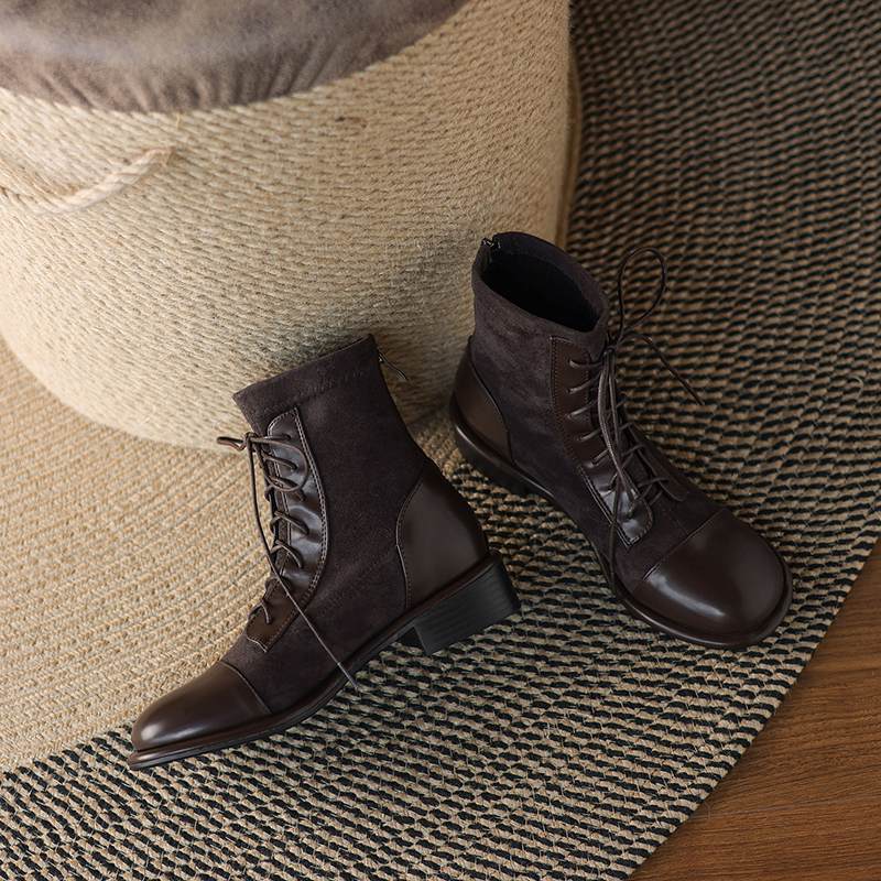 Krazing Po Microfiber Winter Round Toe Size 33 Western Boots Size 43 Lace Up Low Heels European Designer Ankle Boots