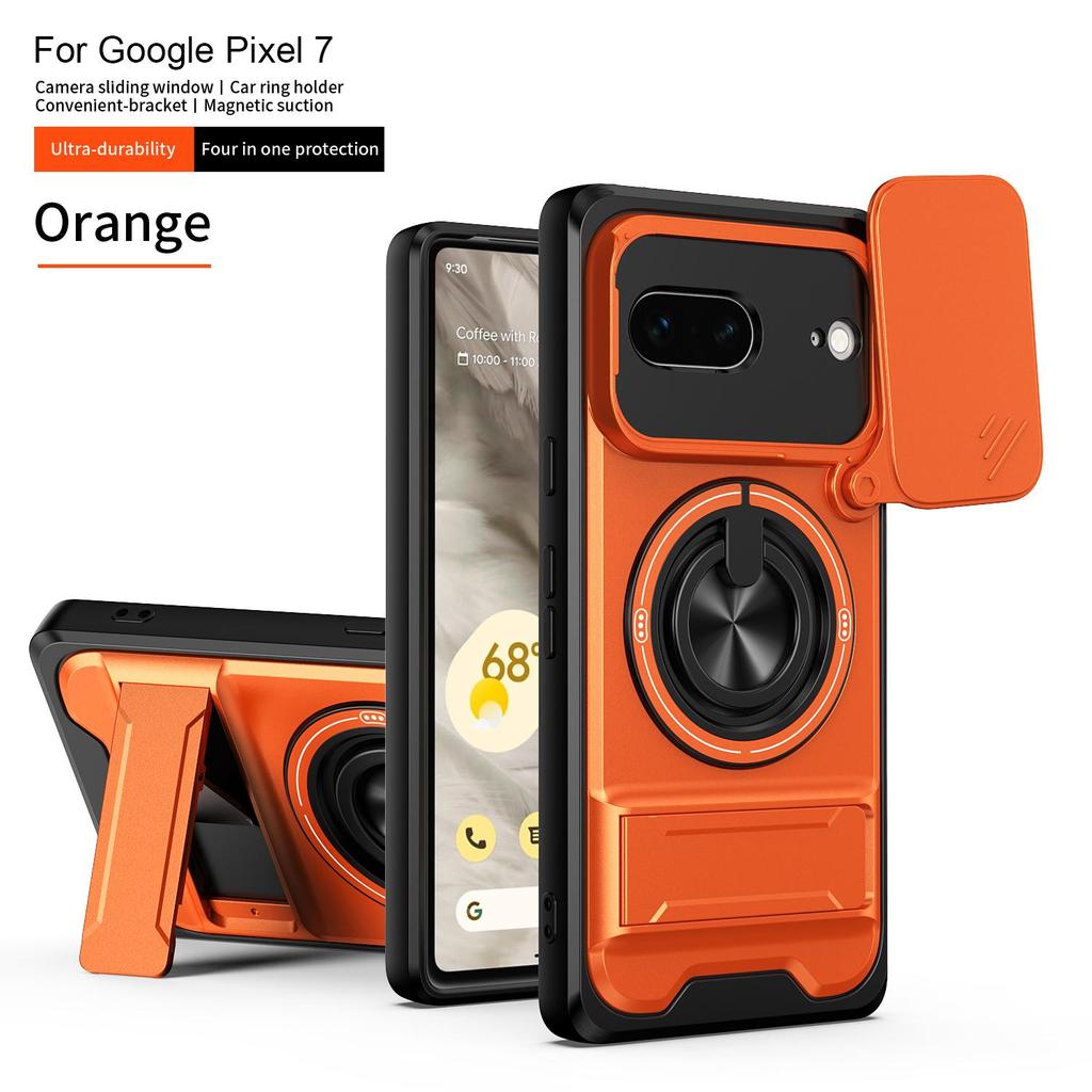 Slide Camera Cover for Google Pixel 7 Case With Built-in Ring Stand and Folding Stand