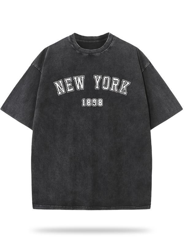 Vintage 1898 New York Print Gewaschener Wachsdruck Retro Paar T-Shirt - Unisex Weich