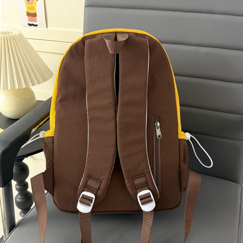 Schoolbag: Pink brown gentle color-block girls' backpack, matte soft fabric, lightweight backpack for college students and campus study