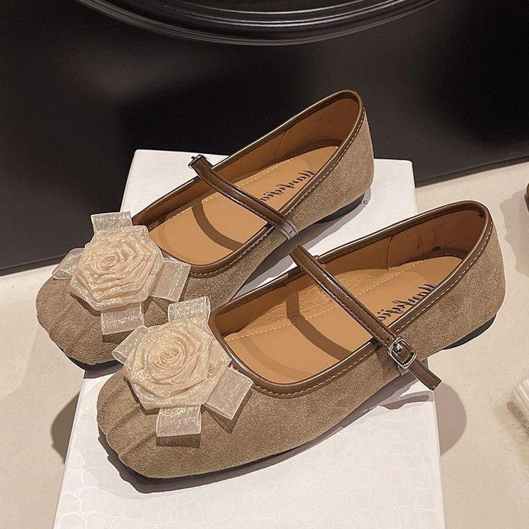 Flower Fairy Wind Mary Jane Shoes Buckle Single Shoes Women's Shoes 2025 Autumn New Soft-soled Flat-soled Shallow Mouth Beanie Shoes