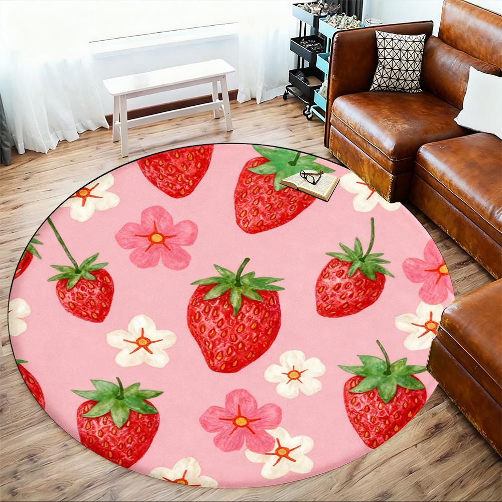 1pc strawberry flower Round Chair mat office Area Rug - Non-Slip, Floor Mat for Office, Bedroom, Ideal home decor gift p0105058
