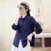 New Japanese lazy style double-layer cotton yarn pure cotton long-sleeved shirt women's simple temperament loose and thin lapel shirt