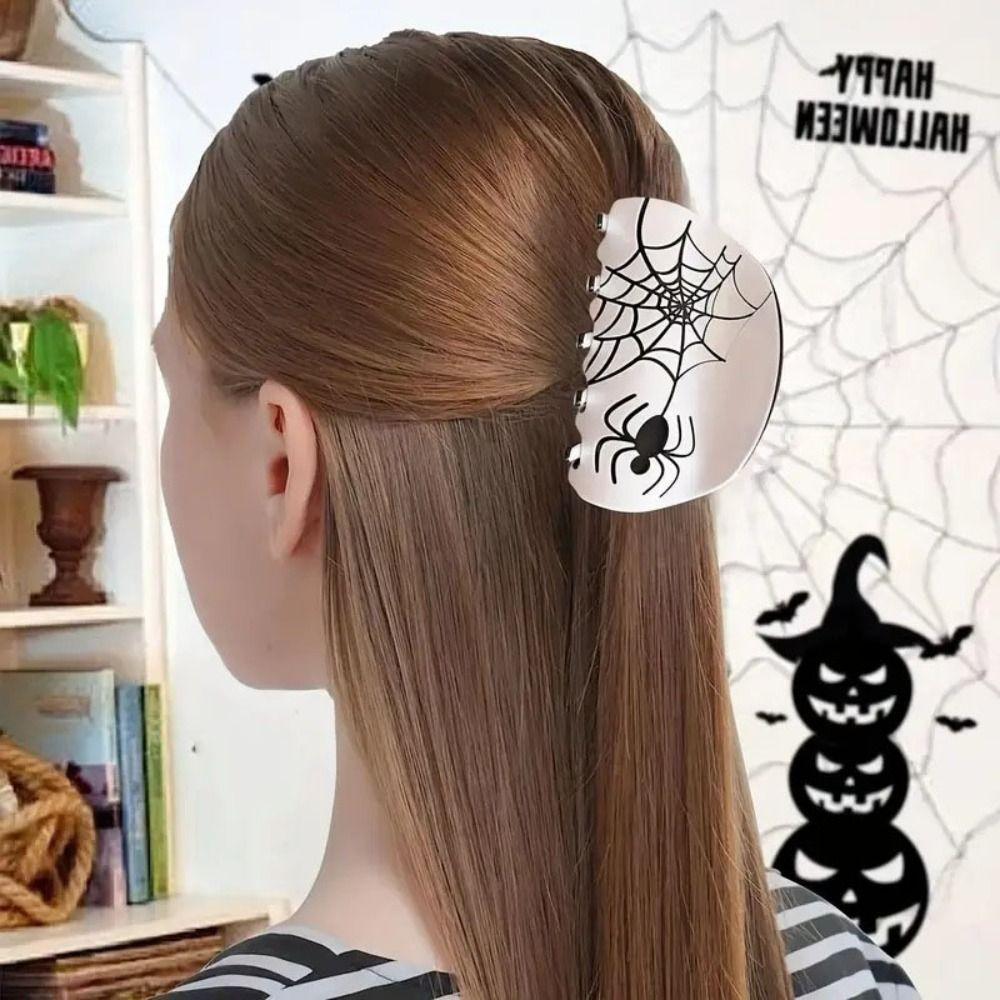Gothic Spider Web Hair Claw Headwear Large Shark Clip Funny Halloween Claw Clip  Ladies