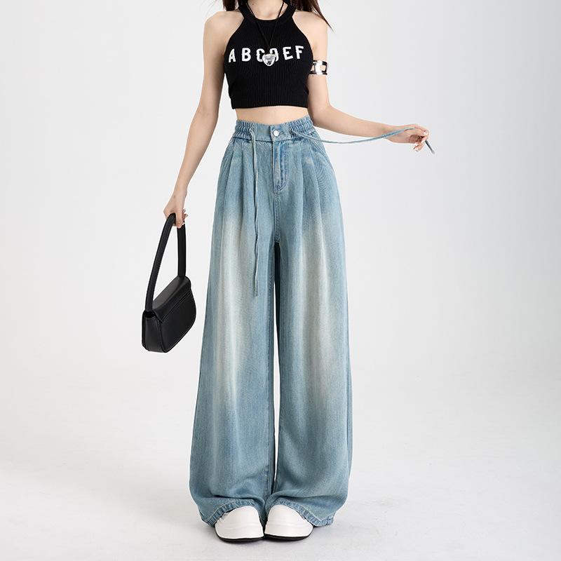 

Летние роскошные мягкие уютные женские джинсы из лиоцелла, свободные широкие брюки с эластичной резинкой на талии, повседневные брюки большой длины 2XL