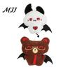 Embroidered Animal Doll Halloween Bear Bat Plush Pendant, Stuffed Devil Backpack Bag Charm, Toy with Bead Chain Hanging Chain, Party Favors Small