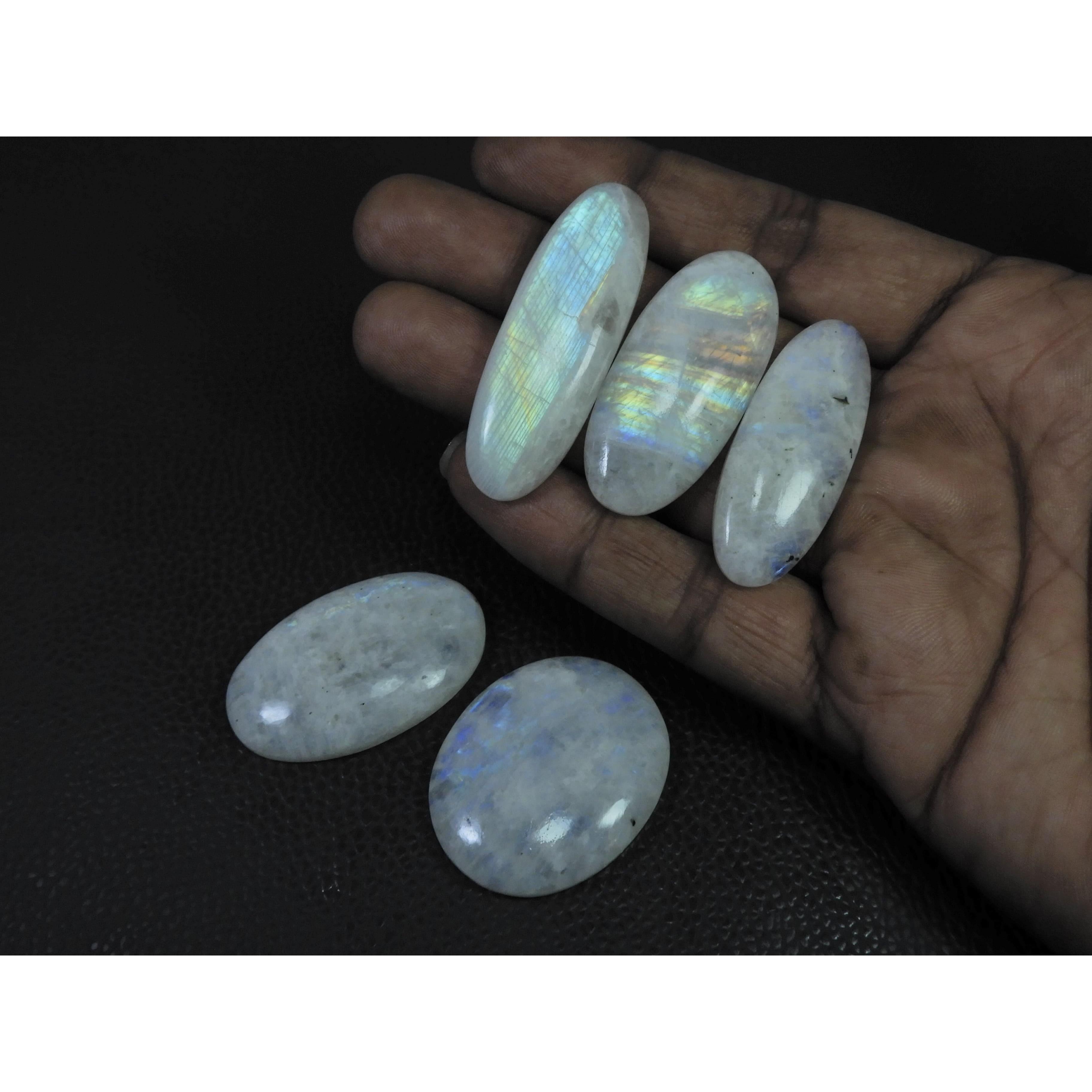 

275Cts. Natural Rainbow Moonstone Oval Cabochon Loose Gemstone 5Pcs Lot C-687
