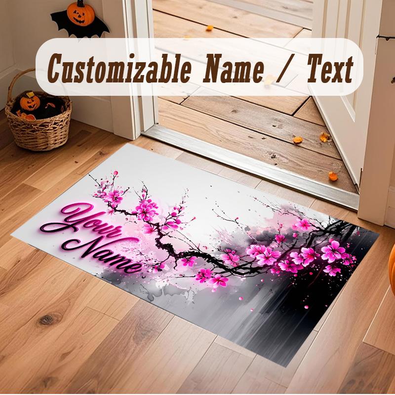 Floral Garden Theme Soft Crystal Velvet Rug Custom Name & Text Print Non Slip Floor Rug for Bedroom Living Room