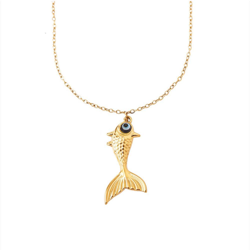 Bohemian Style Stainless Steel Mermaid Necklace with Blue Eye Pendant