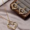 Women's Jewelry Set Double Heart-Shaped Glass-Inlaid Rhinestone Necklace and Earring Set Suitable for Daily Wear and Holidays Without Box