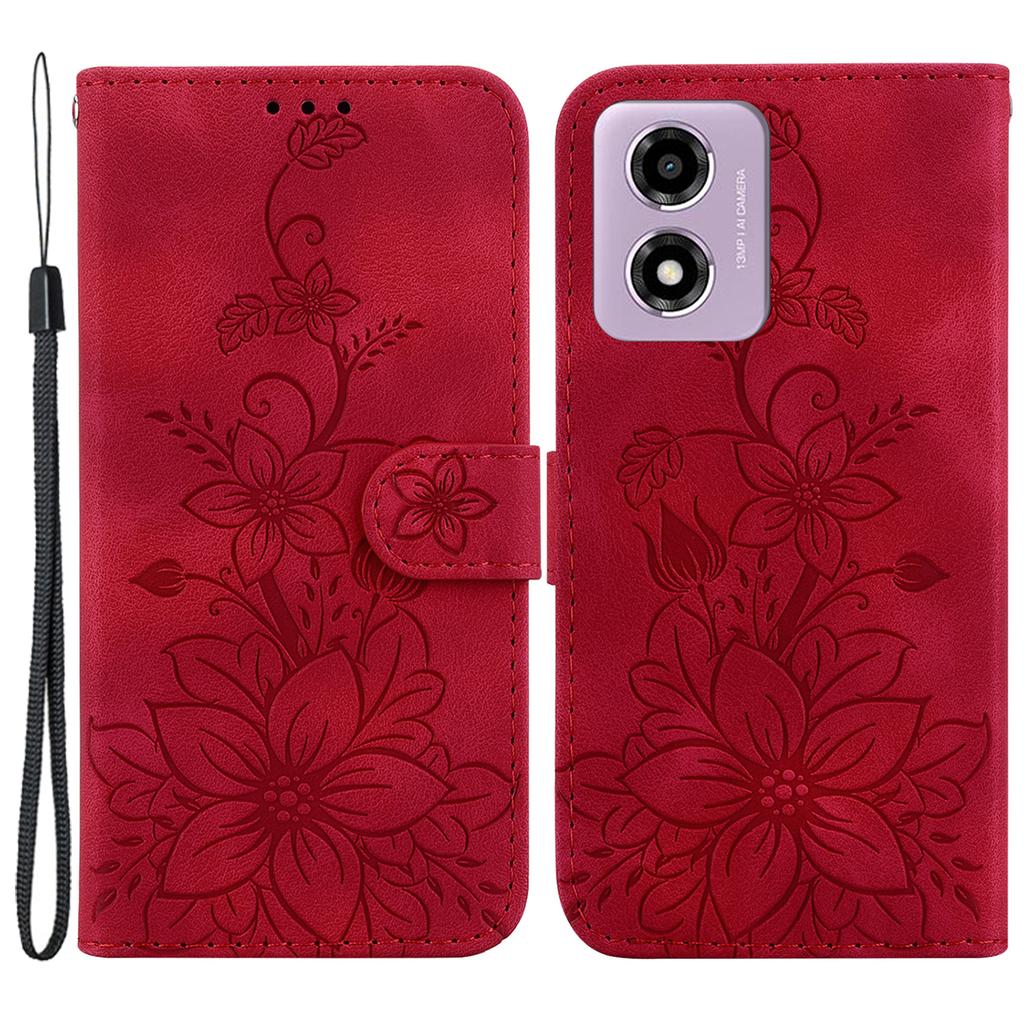 For Motorola Moto G04s 4G/E14 4G Case Lily Flower Imprint Leather Phone Cover with Stand