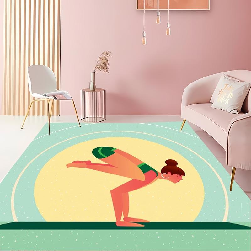 Yoga Girl in Green  Area Carpet for Living Room Children's Bedroom Sofa Doormat Kitchen Floor Tapete Anti-slip Decor Alfombra HD
