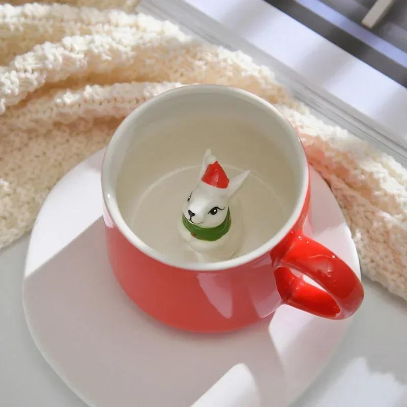 

Christmas Animals Ceramic Cups Afternoon Tea Teacup Milk Fruit Juice Container Xmas Decorative Coffee Cup Red Porcelain Mugs 350ml