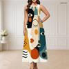 Women Plus Size Sleeveless Round Neck Triple Keyhole Cutout Abstract Print Maxi Dress