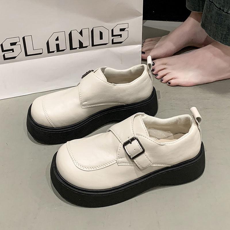 

Универсальные туфли-лоферы на платформе-маффин, одинарные туфли с юбками и маленькие кожаные туфли для женской весны 2025 года, новые черные британские лоферы 40 бежевый