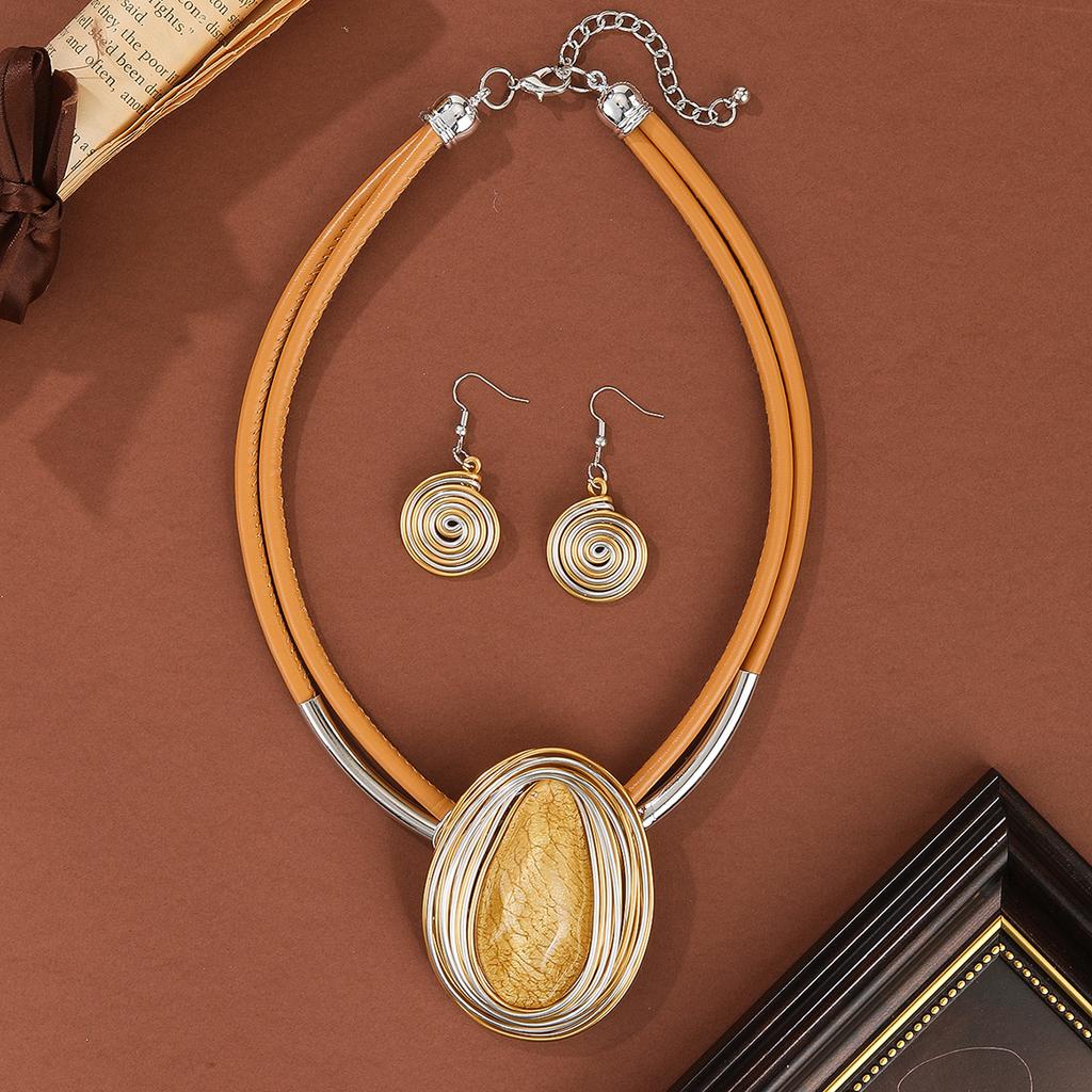 New Design Jewelry Set Fashion Water Drop Resin Gems Aluminum Wire Handmade Braided Necklace Earrings Women's Party Accessories