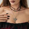 Salircon 3 Pcs/set Goth Skull Cross Pendant Necklace Women Vintage Silver Color Metal Chain Black Bead Choker Jewelry Accessory
