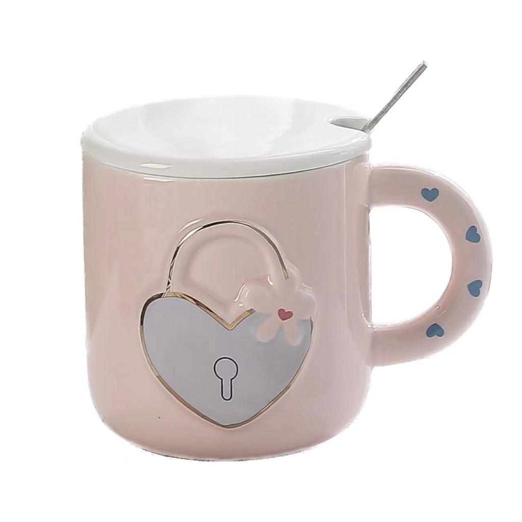 Kreativer Liebesschloss-Becher Ins Hochwertige Keramiktasse Souvenir Niedlich Zuhause Paar Wasserbecher Kaffeetasse
